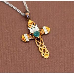 Vintage Sterling Silver Religious Cross Gold Tone Necklace 18 inch - U15